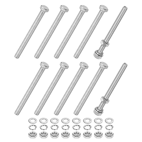 M METERXITY 10-Pack Hex Head Screw Bolt with Nuts Flat &amp; Lock Washers M5x60mm Stainless Steel Bolts and Nuts Kit Fully Threaded Metric Bolt Assortment for Equipment/Machinery