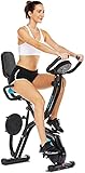 ANCHEER Bicicleta Estática Plegable Bicicleta de Ejercicio 10 Niveles de Resistencia Magnética, con App, Soporte para Tableta Capacidad de Peso:120kg (Negro (Respaldo+Giro de Cintura))