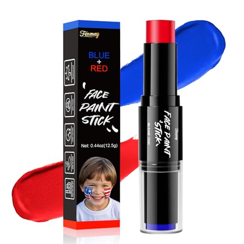 Cream-Blendable Face Paint Stick, 2 Colors in 1(Red& Blue), Dual-Ended Face Painting for Softball Football Baseball, Non-Toxic Facepaint Makeup for Halloween Special Effects Cosplay Costume Parties