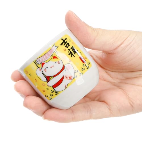 Image of Goaste 5 Pieces Ceramic Japanese Sake Set, Durable Maneki Neko Sake Cups, Handmade Pottery Sake Glasses with 1 Bottle and 4 Cups in Cute Fortune Cat Pattern for Home Decoration, Gifting