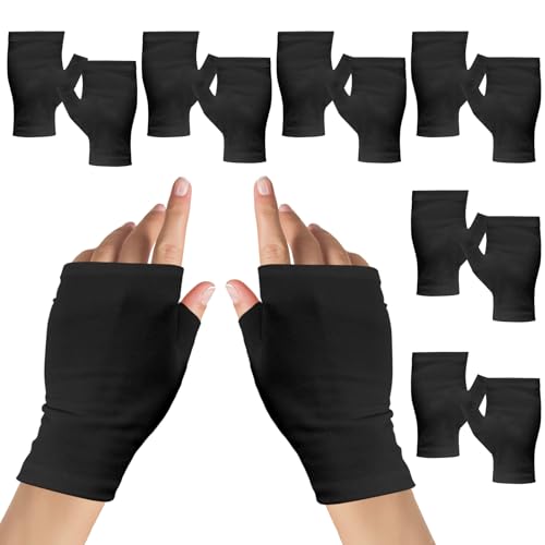6 pares de guantes de algodón para eccema, guantes de algodón para mujeres y hombres, guantes negros sin dedos para pantalla táctil, guantes hidratantes sin dedos para manos secas, protección de la