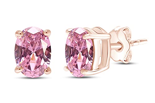 8X6MM Oval Shape Birthstone Stud Earrings In 14K Rose Gold Over Sterling Silver Gift For Her