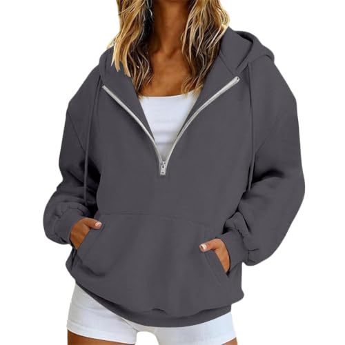HswsEJ Womens Quarter Zip Pullover Oversized Fleece Half Zip Hoodie - image 1