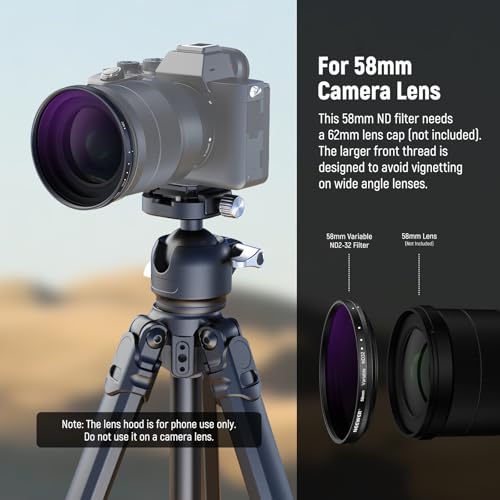 Filtro ND Variable 58mm NEEWER ND2-32 ajustable de 1 a 5 paradas con parasol de 62mm FL-105 6