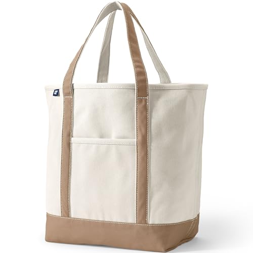 Image of Lands' End Natural Open Top Canvas Tote Natural /rich Camel Large Regular Handle