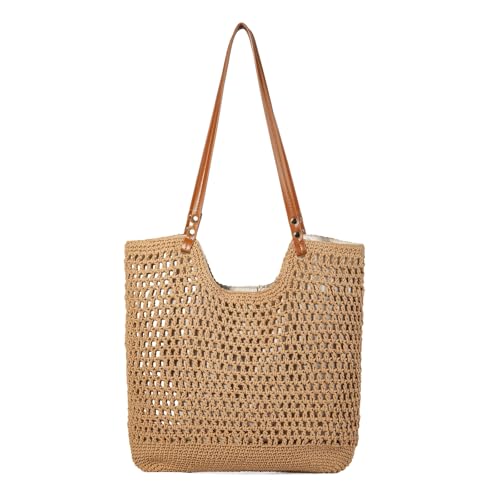 Image of Crochet Summer Tote Beach Shoulder Bag Hobo Purse with Boho Style | Soft Woven Hollow Knitted Handbag for Shopping Vacation Travel Beach, Lightweight Casual Bohemian Crochet Crossbody Bag