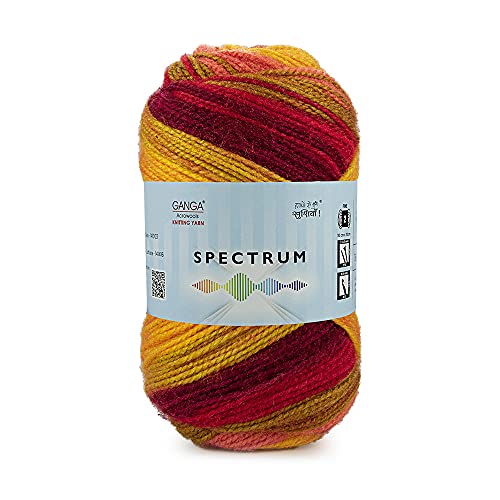 Image of Ganga Acrowools Spectrum Supersoft Knitting & Crochet Yarn | 100% Acrylic Wool Ball. Self patern Soft Hand Knitting Fancy Yarn to unleash creativity, perfect for Art & Craft, babywear, baby blanket, sweaters, ponchos, mufflers, socks, caps; threads works best with crochet hook needle; Avialable in multicolor (Pack of 1 ball = 100 grams).:; - (Red Yellow Mehroon - STP007)