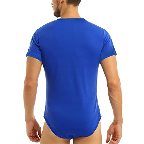ZUYPSK Men's Undershirts Press Button Crotch Pajamas Round Neck T-shirt Bodysuit Romper2