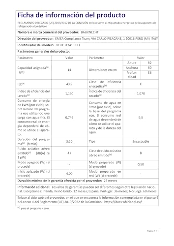 Foto von Bauknecht BCIO 3T341 PLET Vollintegrierbarer Geschirrspüler 60 cm /Edelstahl/14 Maßgedecke/10 Standardprogramme und 1 Sensorprogramm/PowerClean/ActiveDry/Besteckschublade/Vollwasserschutz