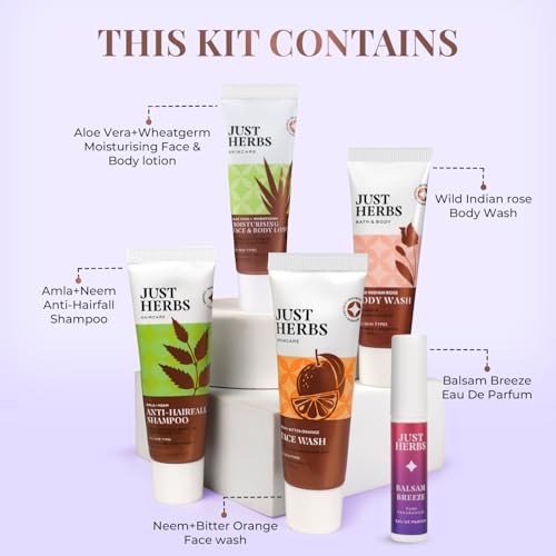 Image of Just Herbs Head To Toe Skincare Essentials Combo Pack with Shampoo | Facewash | Bodywash Shower Gel | Body Lotion | Balmsam Breeze EDP Perfect for Gifting Travel Kit Set for Men