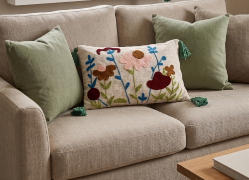 Image of Furnistitchs Boho Rectangle Cushion Cover 12x20 inches | Handmade Decorative Throw Pillow Case | Bohemian Home Decor Sofa Bed Cushion Cover Living Room Bedroom (2, Floral Cuts, 12x20 inches)