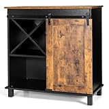 LOKO Industrial Wine Cabinet, Stylish Coffee Bar Cabinet with Sliding Barn Door, Kitchen Sideboard Buffet Storage Cabinet with Wine Rack, 32 x 16 x 33 inches