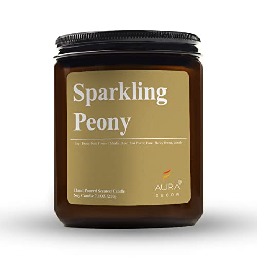 Image of AuraDecor Scented Jar Candle | Handpoured Soy Wax Candle with Long Lasting Burn Time | Premium Amber Jar Aromatherapy Candle | Ideal Gift for Home & Decor (Extra Large, Sparkling Peony)