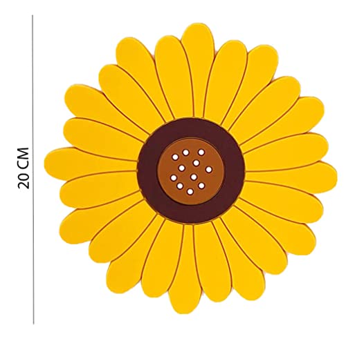 Image of Silicone Trivet Mat - Sunflower Hot Pot Holder Pads - Coasters for Kitchen - Placemat for Hot Dishes - Hot Pads for Table (Set of 4, Big, Yellow)