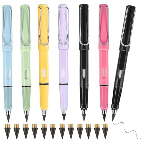 Lopenle 6pcs Infinity Eternal Pencils Forever Inkless Pen Everlasting Pencil With 12PCS Replaceable Nibs Technology Magic Writing Pencil For School Office Professional Use Cover