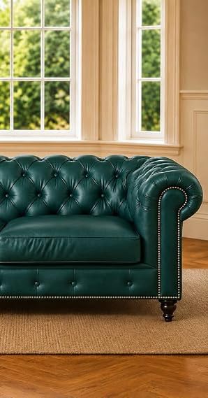 Image of A to Z Furniture Classic Sofa Set Luxury Chesterfield Leatherette Sofa in for Home Living Room & Office (3+2+1=6 Seater Sofa Teal-Green)