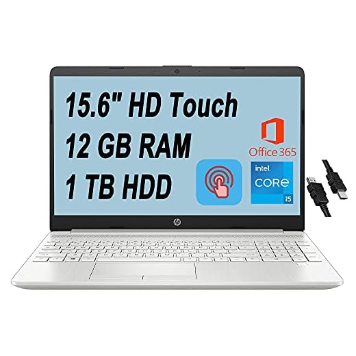 2021 Flagship HP 15 Business Laptop Computer 15.6" HD Touchscreen 11th Gen Intel Quad-Core i5-1135G7 (Beats i7-10510U) 12GB RAM 1TB HDD Backlit Keyboard USB-C Office365 Win10 (Renewed)