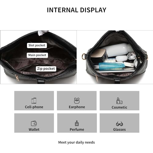 Crossbody Purses for Women, PU Black Leather Shoulder Bag Women's Crossbody Handbags Medium Crossbody Bags Everyday Hand Bag4