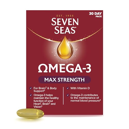 Seven Seas Omega-3 Fish Oil, Max Strength with Omega 3 and Vitamin D for Brain² and Body, 30 Capsules