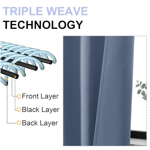 Simplebrand Ava Denim Blue Short Blackout Curtains for Bedroom 45 Inches Long 2 Panels Set, Solid Thermal Insulated, Energy Saving Window Treatment Curtains Blackout Drapes, W40 x L45 Inch, Denim Blue