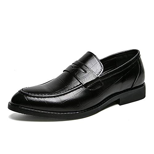 Men's Work Dress Oxfords for Men Slip-on Walking Penny Loafer Shoes Synthesis Leather Carving Grid Vamp Block Heel