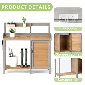 Wooden Potting Bench Table with SinkOutdoor Garden Table Work Bench with Storage Workstation for Outside Patio Lawn