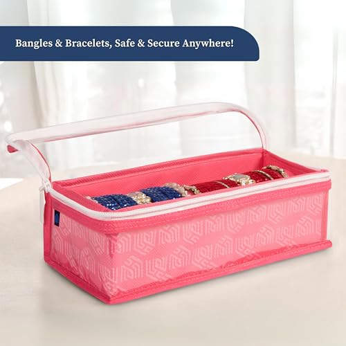 Image of HomeStrap Non-Woven Single Rod Bangle Box with Transparent Top | Waterproof, Dustproof Organizer for Bangles, Chudis, Bracelets, Watches & Jewellery | Compact Storage Organizer | Pink | Pack of 2