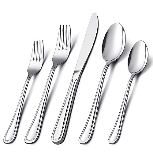 Silverware Set, Elegant Life 40-Piece Stainless Steel Silverware Flatware Cutlery Set Service for 8, Knife Fork Spoon Flatware Set, Modern Design & Smooth Edge