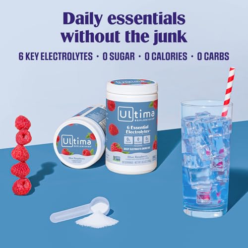 Image of Ultima Replenisher Daily Electrolyte Powder Drink Mix - Sugar Free - Blue Raspberry, 90 Servings - Hydration Powder with 6 Electrolytes and Minerals - Keto Friendly, Vegan, Non-GMO