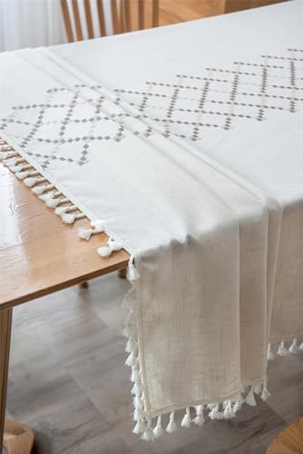 Nappe 90x140cm brodée losange café beige polyester rectangulaire - 5