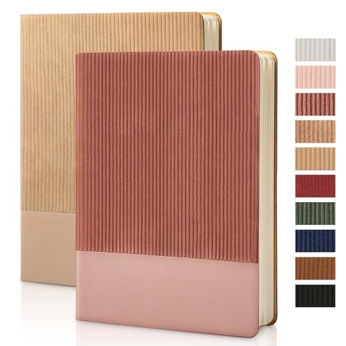 Image of Lined Journal Notebook for Work College Ruled Note Book 5.79 inchx8.27 inch A5 PU Leather Daily Journaling 216 Pages for Women Men Writing Home School Supplies Business (Khaki /Darkpink)