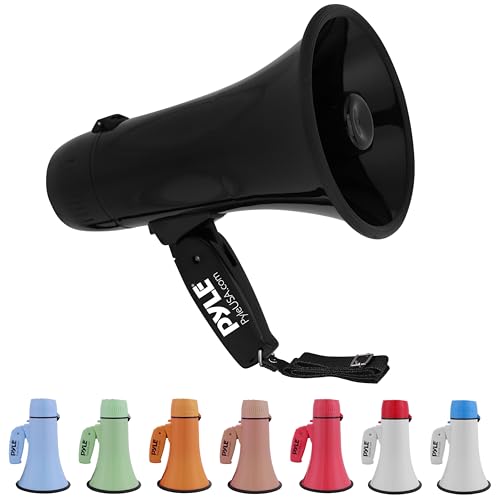 Pyle Sport & Freizeit Leichtes und tragbares Bullhorn-Megaphon AUX-Eingang (3 5 mm) für MP3/Musik automatische Sirene 20 Watt MIC/Talk (Rosa)