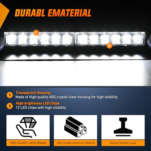 Image of Nilight 12LED Traffic Advisor Strobe Light Bar White Hazard Safety | Emergency Warning Dash Front /Rear Windshield Flashing Lights for Cars Trucks Police Firefighter Plow Construction Vehicles