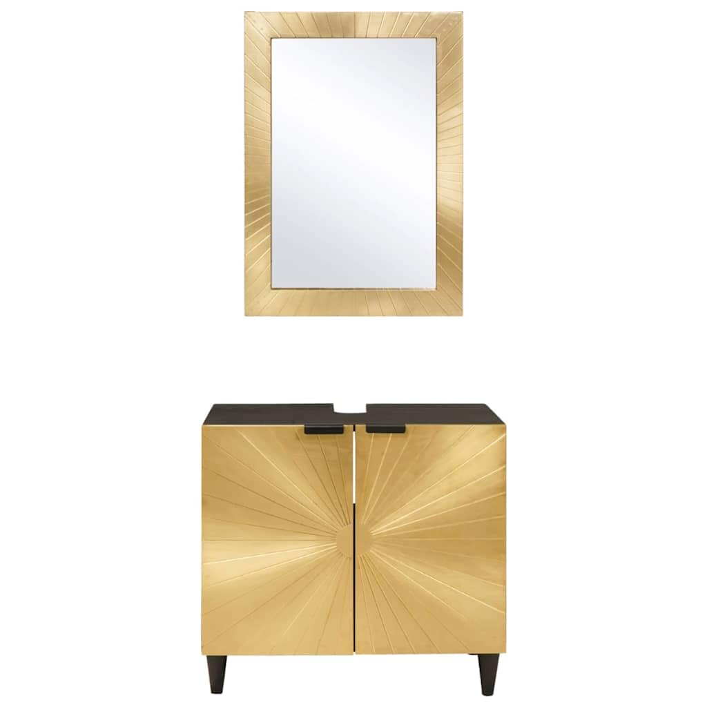 Juego de 2 armarios de baño de madera maciza de mango de color negro y dorado, montaje en pared con espejo