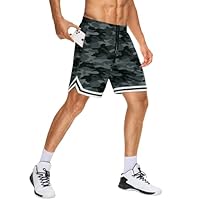 JWM Shorts masculinos longos de basquete com bolsos com zíper – 28 cm malha atlética academia treino esportivo short esportivo secagem rápida leve, Camuflagem, XGG