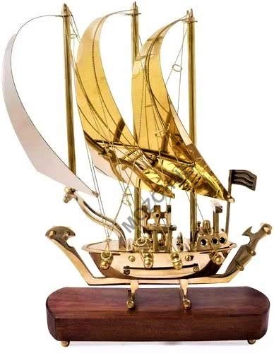 MOZO HUB Antique Brass Ship with wooden base 38 CM