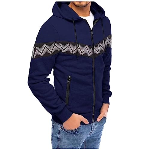 Wankang Mens Full Zip Up Hooded Sweatshirts Fashion Print Hoodies Sweater Patchwork Color Block Sweaters with Zipper Pockets2