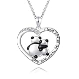 ACJNA 925 Sterling Silver Panda Bear Necklace Bamboo Heart Pendant Engraved I love You Forever Women Jewelry