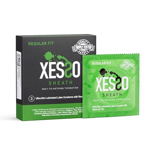 XESSO Sheath Ultra Thin Lubricated Condoms with Reservoir Tip, 3-Pack, Regular Fit Natural Latex Male Condom with Silicone Base,Vegan-Friendly, Discreet Package