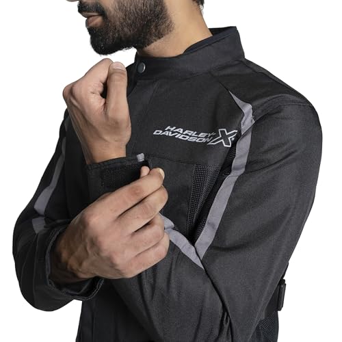Image of HARLEY-DAVIDSON X TourX Edge Riding Jacket | 100% Polyester with Breathable Mesh Lining | Reflective Prints, Mandarin Collar & Contrast Piping | Durable, Lightweight & Stylish Motorcycle Jacket