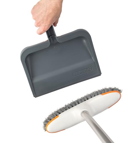 Image of Superio Clip-On Dustpan with Rubber Lip - 10-inch Wide Durable Plastic Dust Pan with Comfort Grip Handle, Grey, 3-Pack