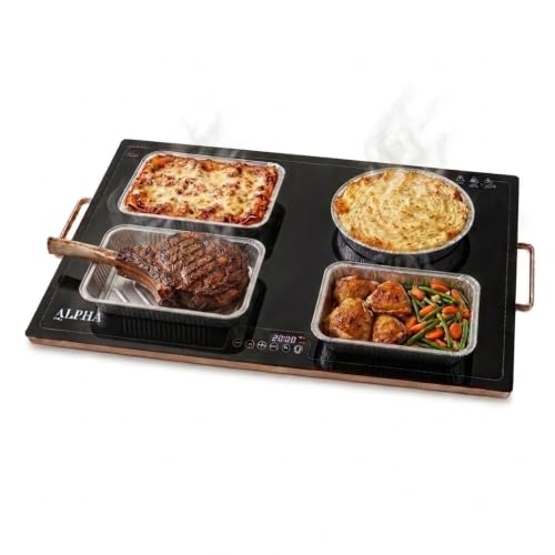 Alpha Living Warming Tray for Food – 30 Inch Glass Top Food Warmers for Parties Buffet – Tempered Glass Electric Warming Mat with 3 Heat Settings – Buffet Warmer for Events, Parties, Catering