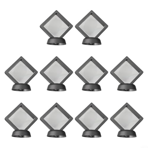 5/10 Pcs 3D Floating Frame Display Case, Floating Display Holder Stand Transparent PE Jewelry Storage Box For Necklace Brooch Challenge Coin Medallions Medal, Black/White(Black 10PCS) - Thumbnail 2
