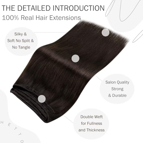 Hetto Weft Hair Extensions Real Human Hair Dark Brown, Durable Hand Tied Sew in Hair Extensions Human Hair - Image 3