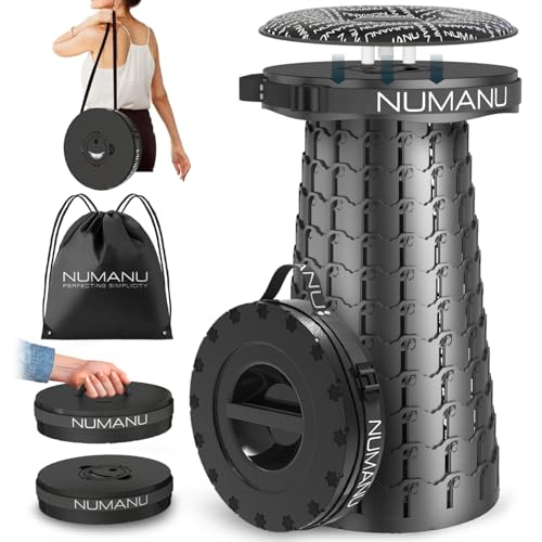 Image of NUMANU 2026 Upgraded 3XL Oversized Collapsible Stool with Cushion & Bag, 1000lbs Max Weight, 23.2 inch Heavy Duty Portable Retractable Telescoping Folding Seat Chair or Travel Footrest