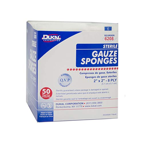 Dukal Esponja de Gasa, 8 Capas, Estéril, 2" x 2", Blanca (Paquete de 3000) miniatura 2