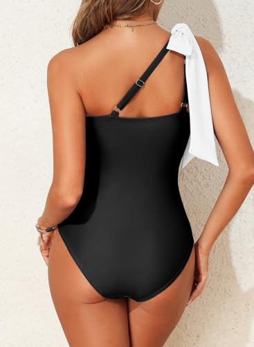 Herseas Women One Bow Shoulder One Piece Swimsuit Asymmetric Cutout Bathing Suit2