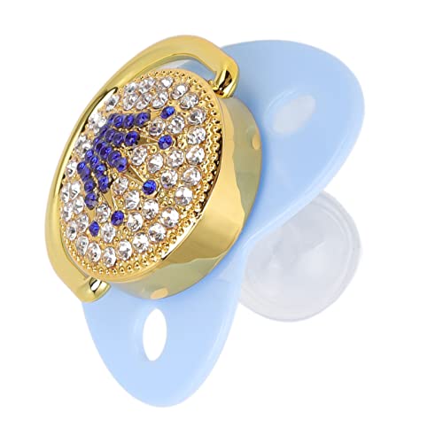 Baby Pacifier Symmetrical One Piece Design Nipple Shape Helps Promote Oral Development Ultra Light Soft Bling Silicone Newborn Pacifier for 6 to 18 Months Infant (Blue)