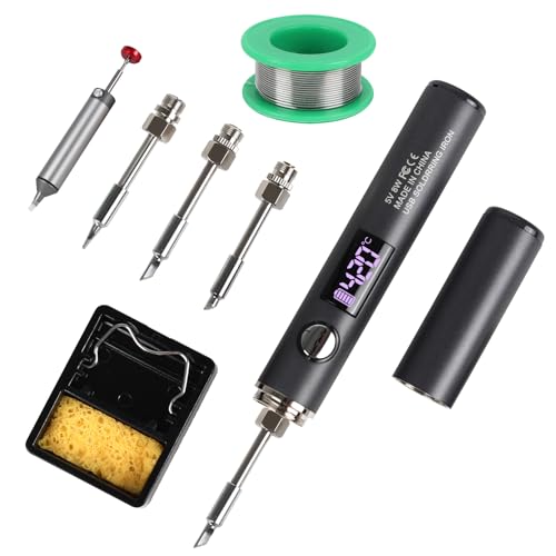Larlarsa Cordless Soldering Iron Kit, Rechargeable USB-C Soldering Pen with OLED Screen, Portable Battery Powered Solder Iron for Electronics Repair, Includes 3 Tips & Lead-Free Solder Wire