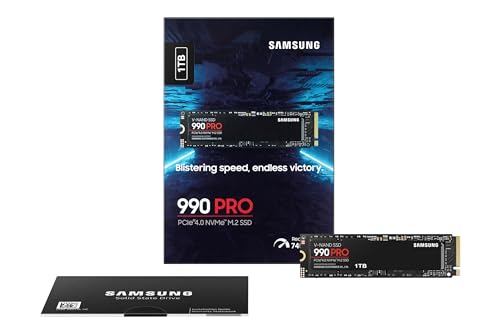 Samsung SSD 990 Pro NVMe M.2 Pcle 4.0, SSD Interne, Capacité 1 To, Vitesse de lecture jusqu'à 7 450 Mo/s, Gestion Intelligente de la Chaleur avec Revêtement en Nickel, MZ-V9P1T0BW